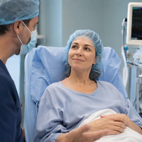 Anästhesiegespräch vor einer Schönheitsoperation mit Patientin und Ärztin